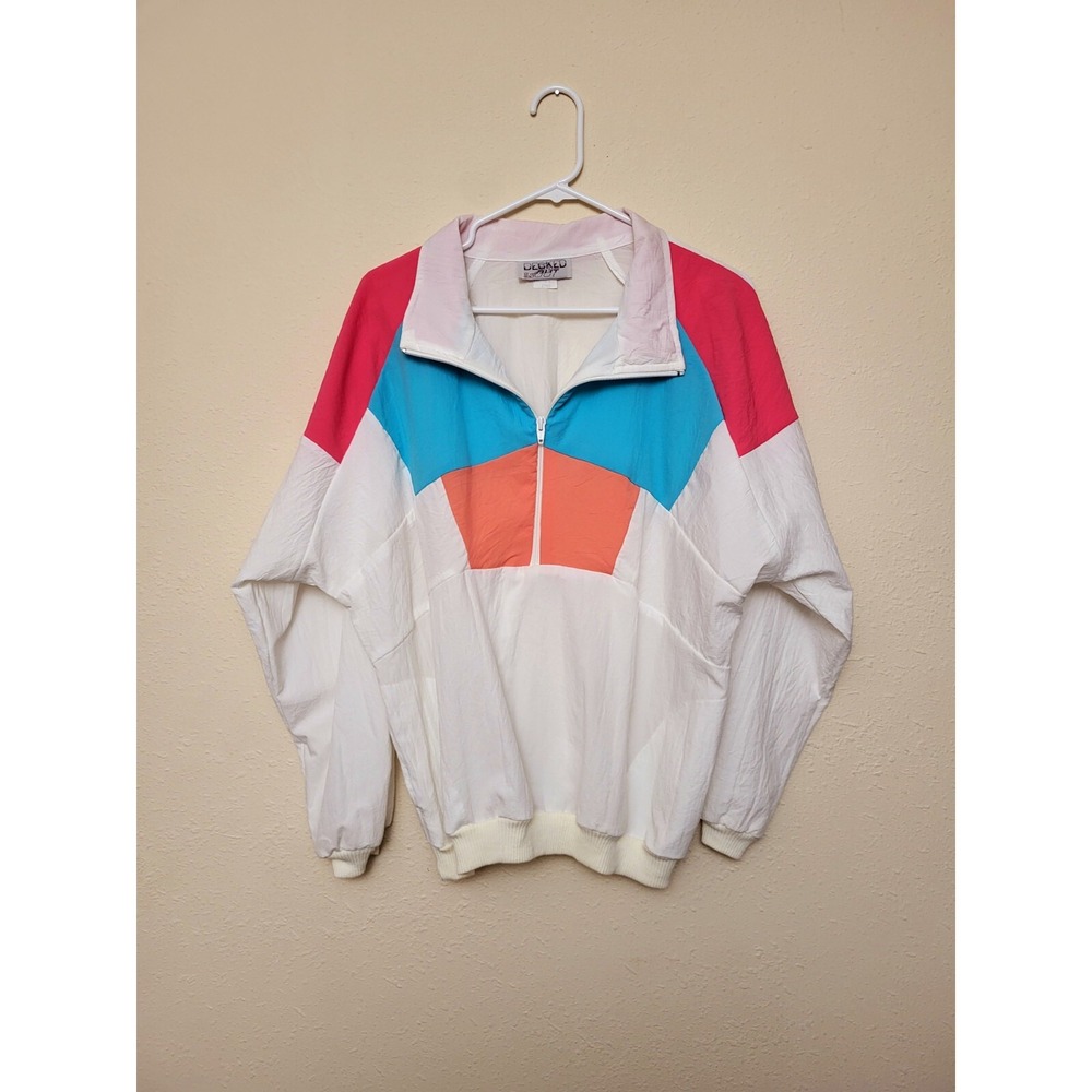 Vintage 80's Decked Out Windbreaker Jacket Pullover Coat Size L/XL Bright Neon